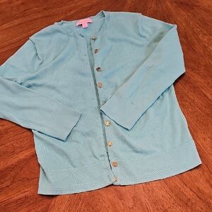 Lilly Pulitzer Light Blue Cardigan Classic Prep Preppy Old Money Beach Classic